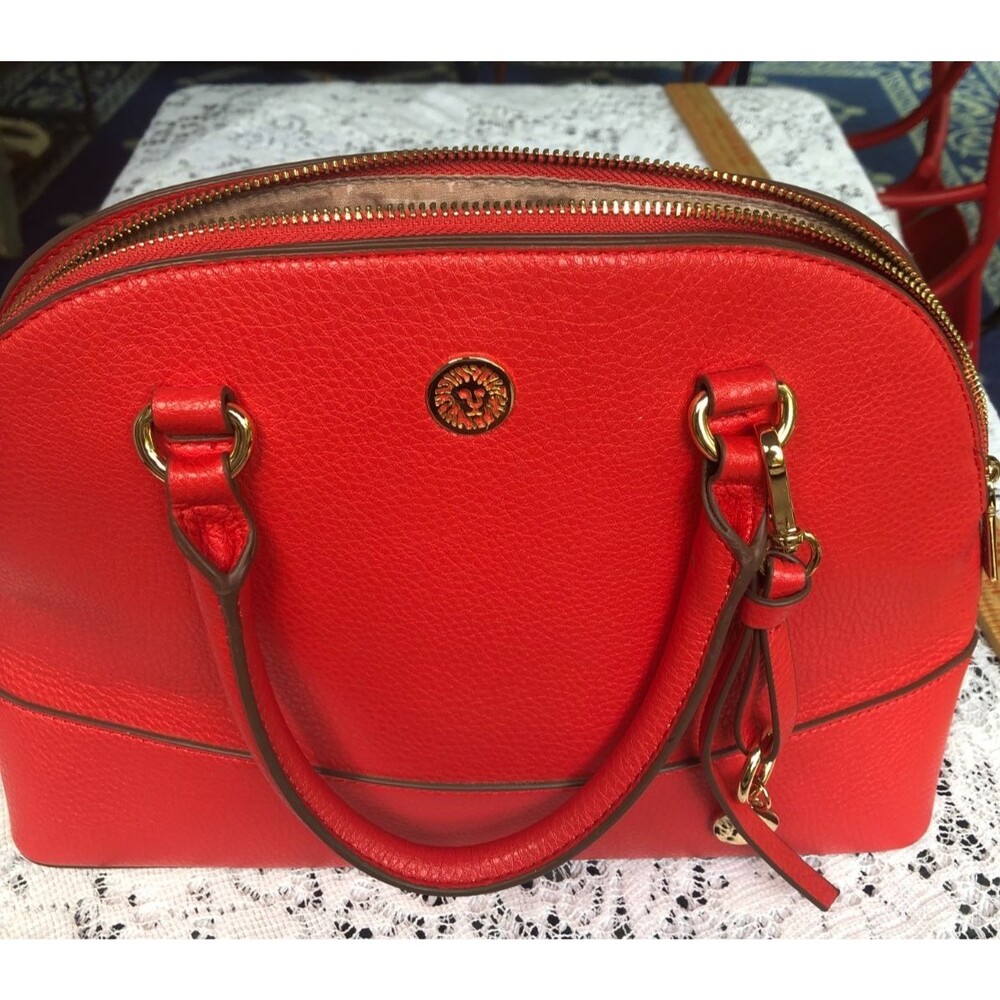 NEW Anne Klein Red Structured Satchel Tote Handbag Faux Leather Gold Hardware